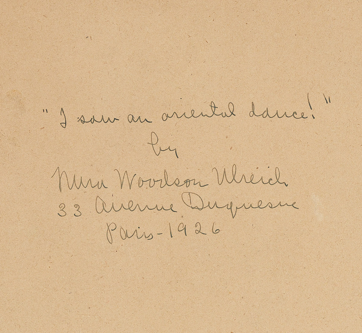 NURA WOODSON ULREICH (1899-1950) I Saw An Oriental Dance.